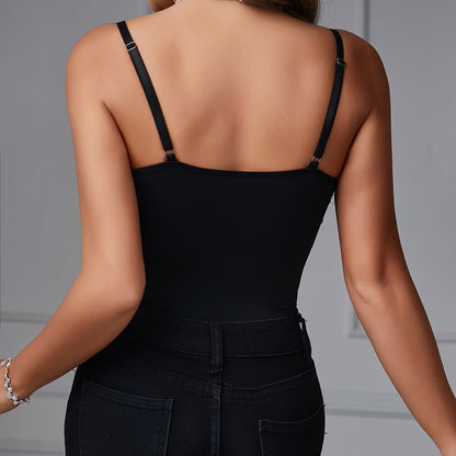 Sexy Women Clothing Embroidered Floral Slim Chest Support Boning Corset Steel Ring Sleeveless Jumpsuit - Wanita Store