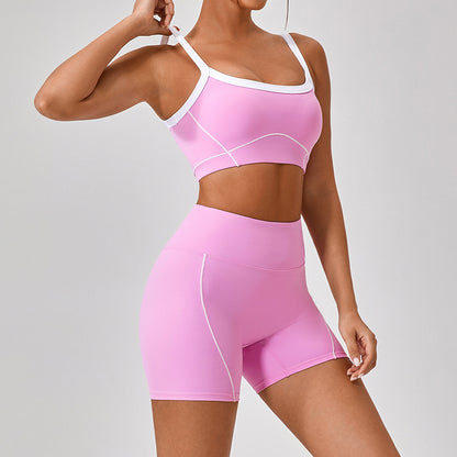 Nude Feel Tight Outdoor Sports Underwear Women Spaghetti Strap Contrast Color Suit Sling Yoga Clothes - Wanita Store