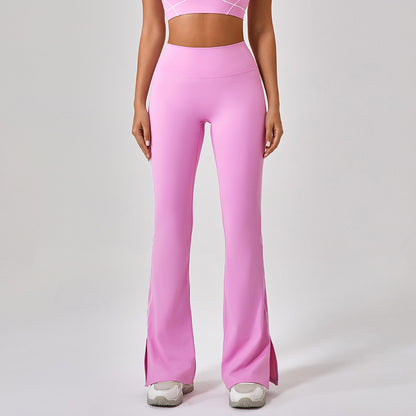 Summer High Waist Tight Nude Feel Hip Lifting Yoga Bell Bottom Pants Women Dance Fitness Outdoor Sports Split Trousers - Wanita Store