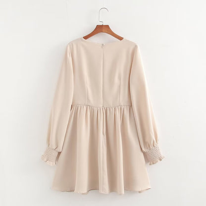 Summer Women Clothing Simple Sweet Cinched Slimming Pleated Lantern Dress - Wanita Store