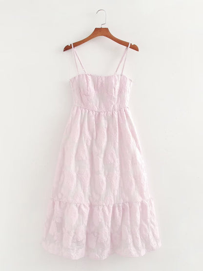 Summer Jacquard Slim Fit Tied Suspenders Dress - Wanita Store