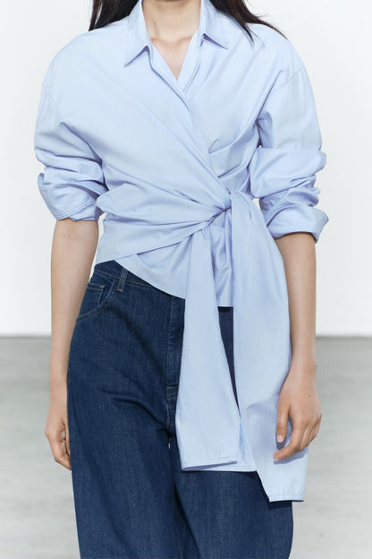 Summer Series Bowknot Decoration Poplin Shirt - Wanita Store