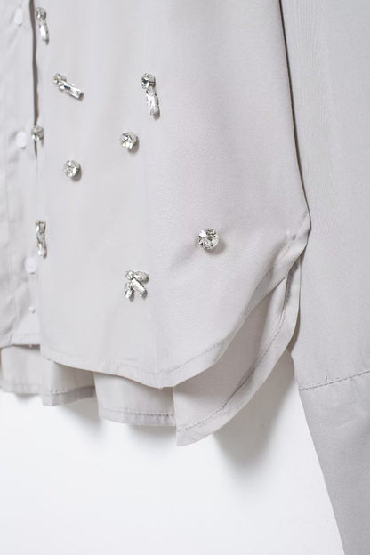 Autumn Artificial Jewelry Decoration Poplin Shirt Casual Shorts Women Suit - Wanita Store
