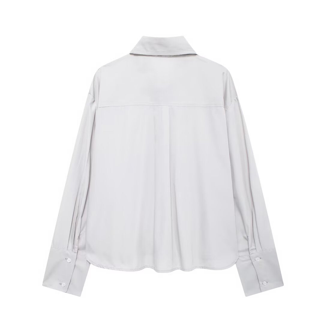 Autumn Artificial Jewelry Decoration Poplin Shirt Casual Shorts Women Suit - Wanita Store