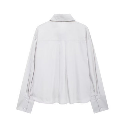 Autumn Artificial Jewelry Decoration Poplin Shirt Casual Shorts Women Suit - Wanita Store