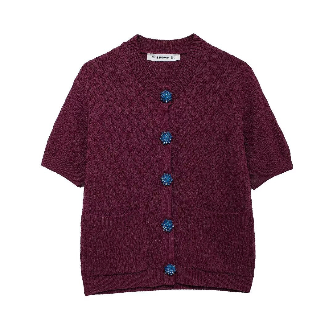 Autumn Women Street Jewelry Button Decoration Knitted Coat - Wanita Store