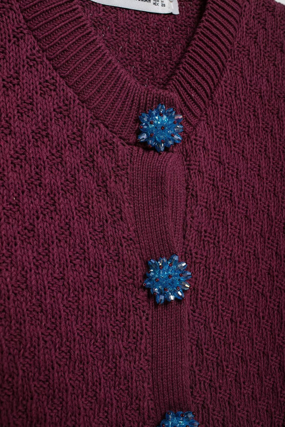 Autumn Women Street Jewelry Button Decoration Knitted Coat - Wanita Store