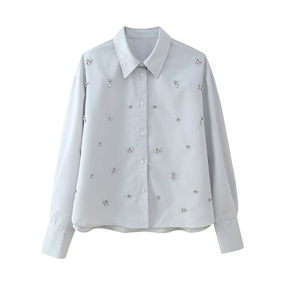 Autumn Arrival Women Artificial Jewelry Decoration Shirt Shorts Set - Wanita Store