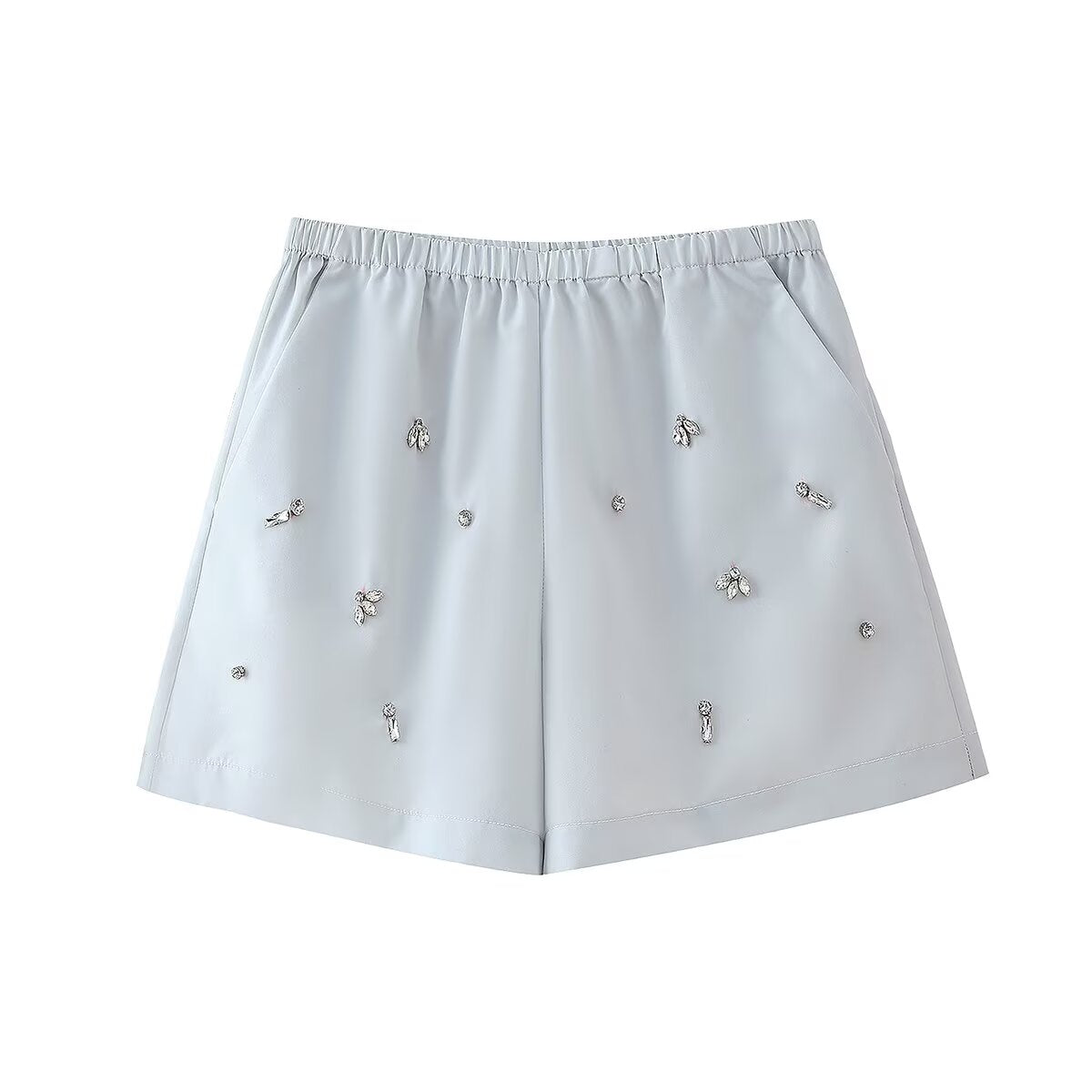 Autumn Arrival Women Artificial Jewelry Decoration Shirt Shorts Set - Wanita Store
