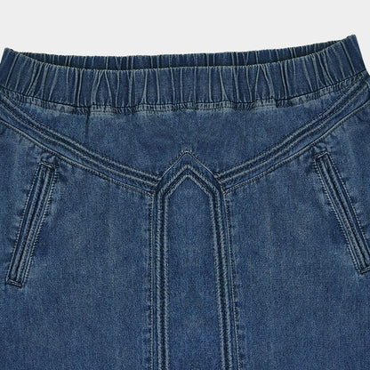 Women pring Summer Denim A Skirt Binding Tape Brushed Elastic High Waist Simple All Match Long Skirt - Wanita Store