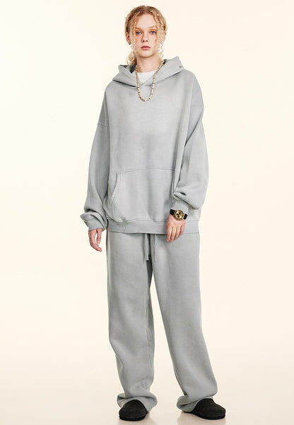Autumn High Street Retro Distressed Spray Dye Fleece-Lined Suit Loose-Fitting Hoodie Sweatshirt Sweatpants Tide - Wanita Store