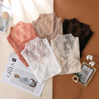 Spring Autumn High End Lace Bottoming Shirt Women Popular Tight Long Sleeve Mesh Top Sexy Inner Wear Small Shirt - Wanita Store