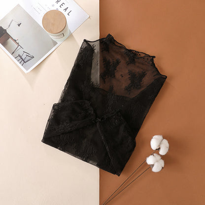 Spring Autumn High End Lace Bottoming Shirt Women Popular Tight Long Sleeve Mesh Top Sexy Inner Wear Small Shirt - Wanita Store