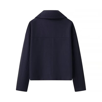 Women Clothing Autumn Winter Casual Collared Double Breasted Woolen Coat Top Women - Wanita Store