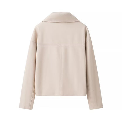 Women Clothing Autumn Winter Casual Collared Double Breasted Woolen Coat Top Women - Wanita Store