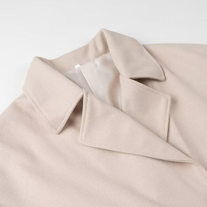 Women Clothing Autumn Winter Casual Collared Double Breasted Woolen Coat Top Women - Wanita Store
