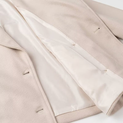 Women Clothing Autumn Winter Casual Collared Double Breasted Woolen Coat Top Women - Wanita Store
