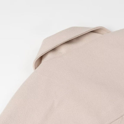 Women Clothing Autumn Winter Casual Collared Double Breasted Woolen Coat Top Women - Wanita Store