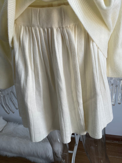 Solid Color round Neck Sweater Pleated Skirt Set Women Knitted Skirt Sets - Wanita Store