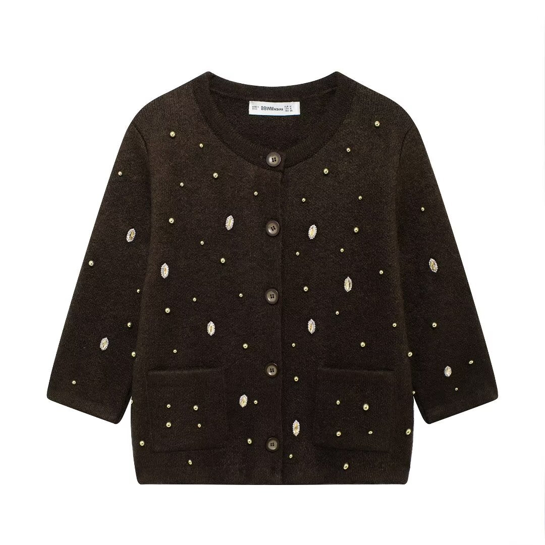 Autumn Jewelry Beaded Knitted Cardigan Coat - Wanita Store