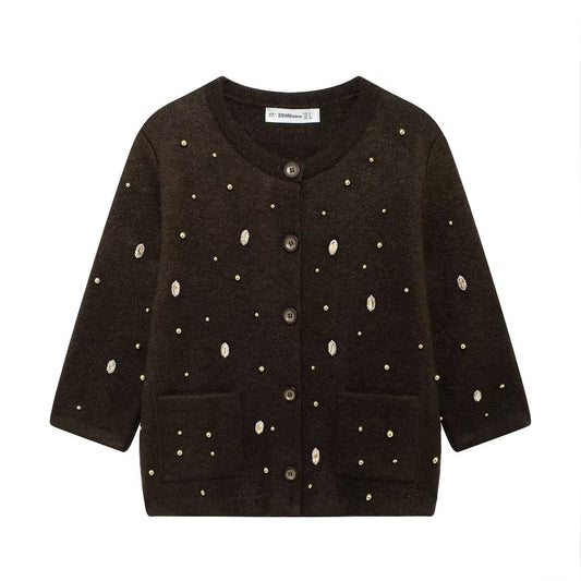 Autumn Jewelry Beaded Knitted Cardigan Coat - Wanita Store