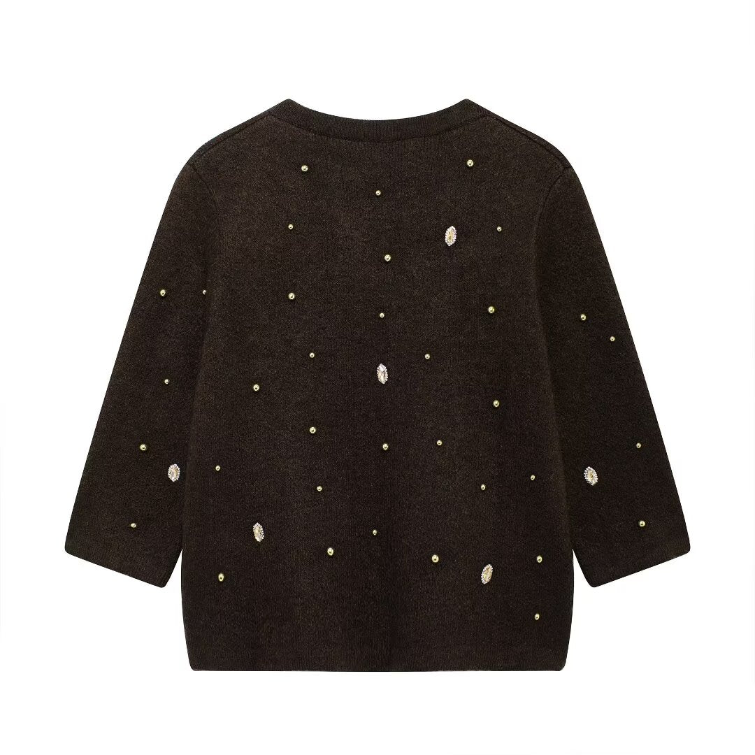 Autumn Jewelry Beaded Knitted Cardigan Coat - Wanita Store