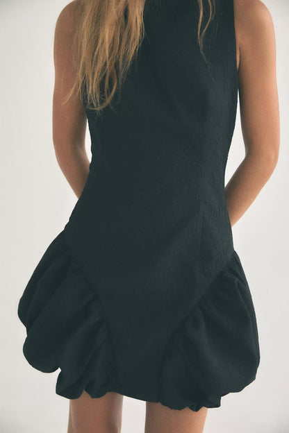 Women French Waist Display Wide Swing Short Sleeveless Dress Puffy dress - Wanita Store