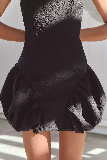 Women French Waist Display Wide Swing Short Sleeveless Dress Puffy dress - Wanita Store