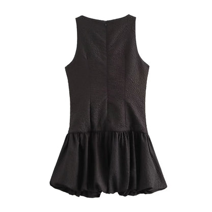 Women French Waist Display Wide Swing Short Sleeveless Dress Puffy dress - Wanita Store