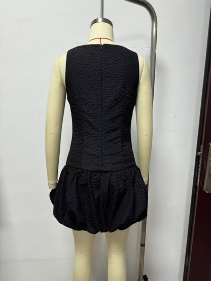 Women French Waist Display Wide Swing Short Sleeveless Dress Puffy dress - Wanita Store