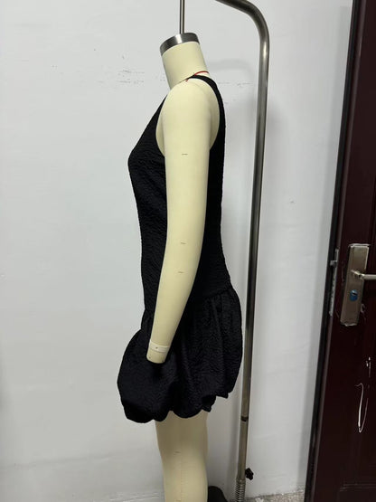 Women French Waist Display Wide Swing Short Sleeveless Dress Puffy dress - Wanita Store