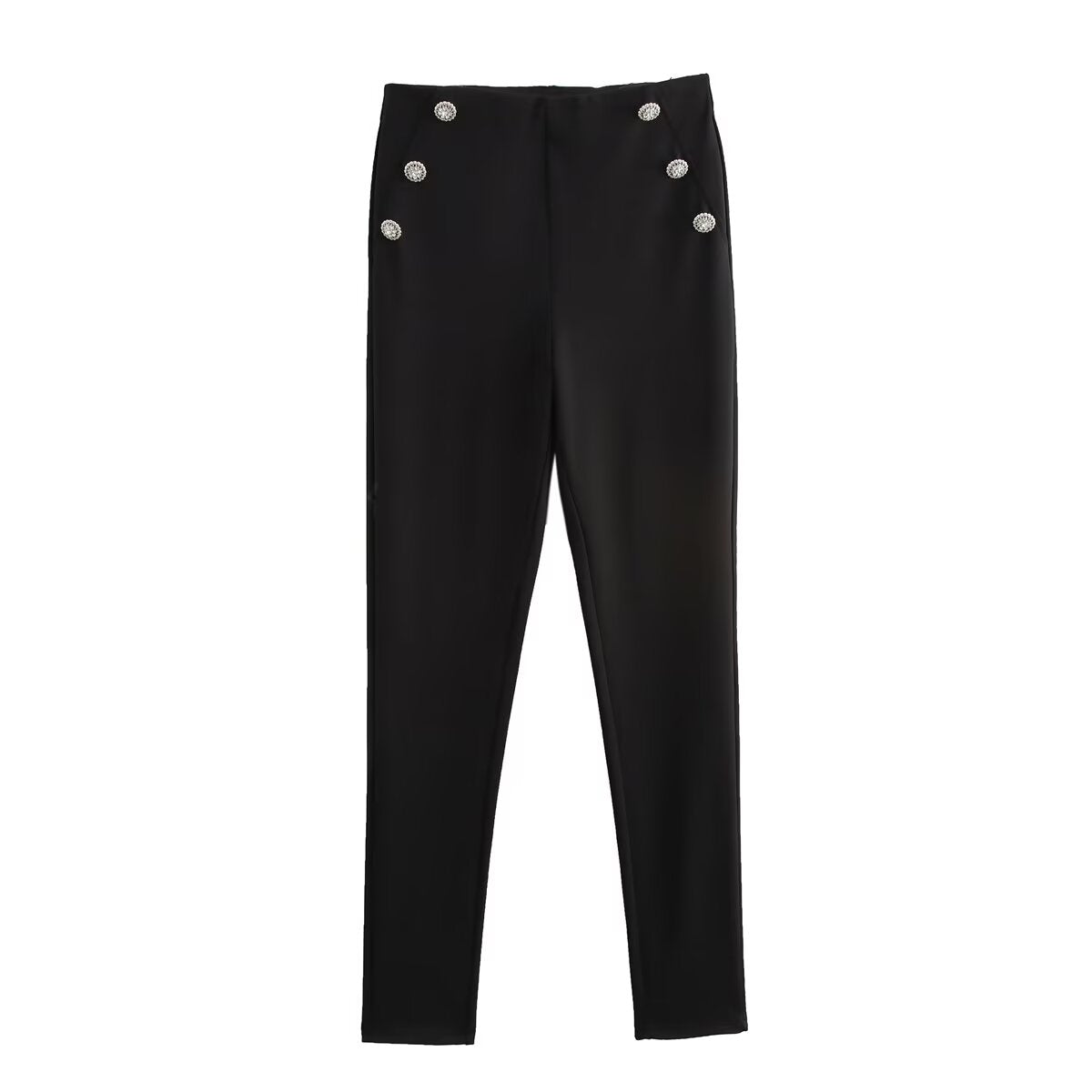 Autumn Women Clothing Jewelry Decorated Row Button Mid Waist Bottoming Trousers - Wanita Store