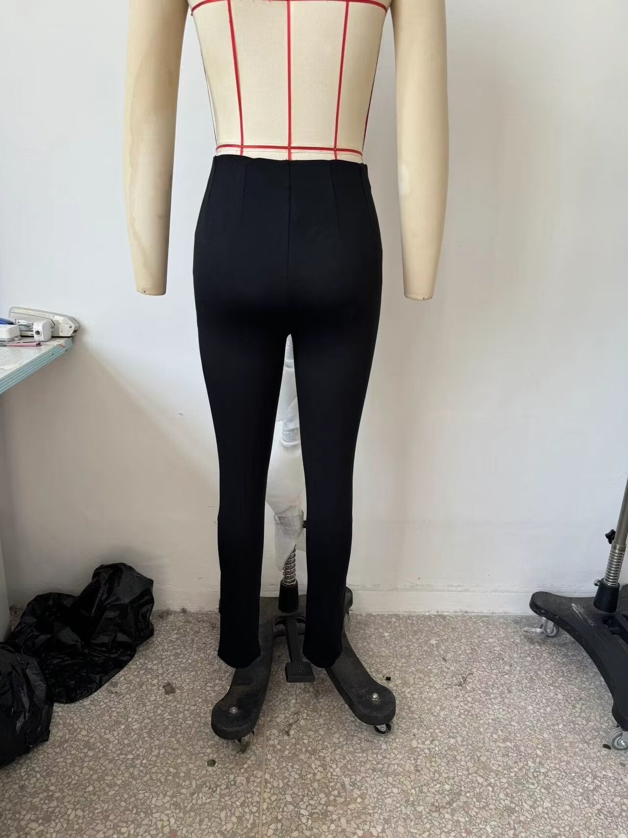 Autumn Women Clothing Jewelry Decorated Row Button Mid Waist Bottoming Trousers - Wanita Store