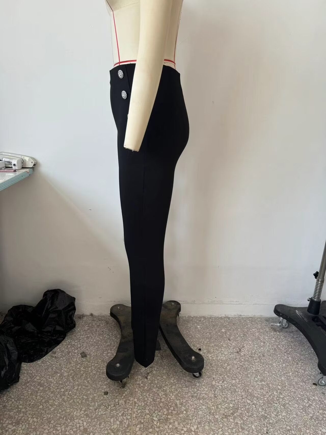 Autumn Women Clothing Jewelry Decorated Row Button Mid Waist Bottoming Trousers - Wanita Store