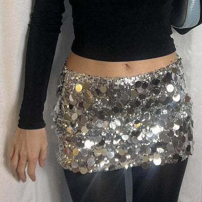 Spring Asymmetric Sequin Short Miniskirt Skirt Women Clothing - Wanita Store
