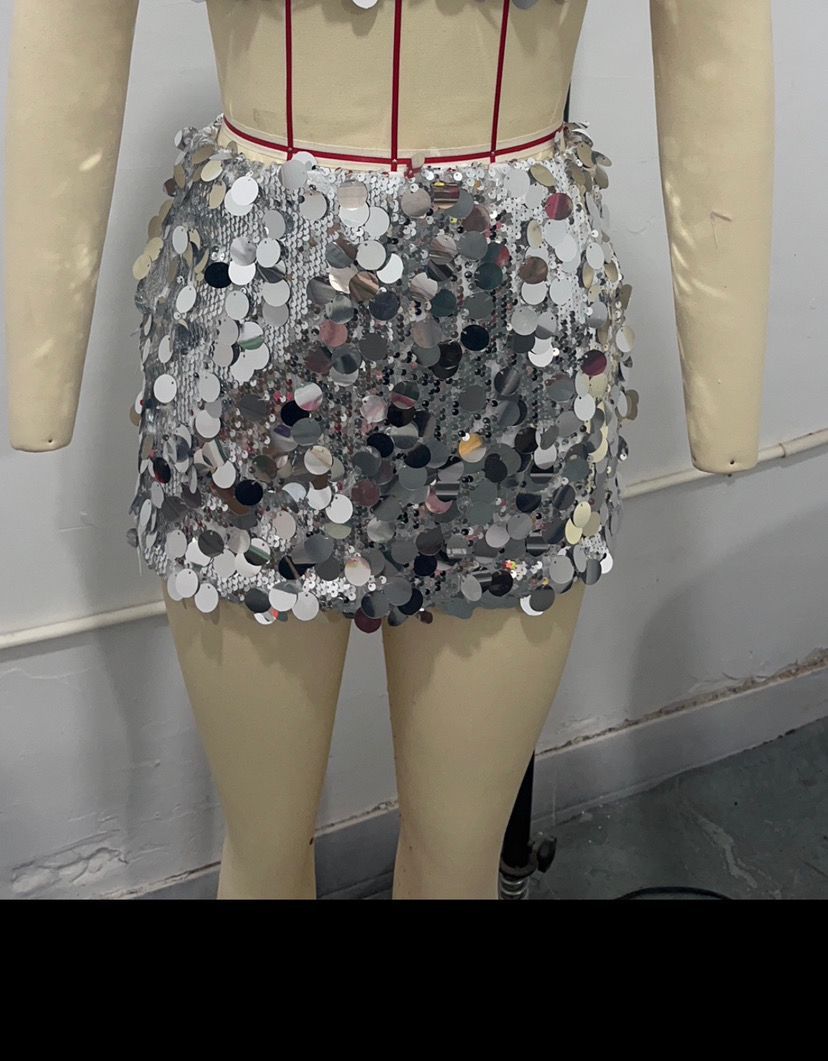Spring Asymmetric Sequin Short Miniskirt Skirt Women Clothing