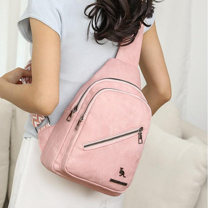 Women Chest Bag Korean Casual Messenger Bag Women Retro Soft Leather Shoulder Bag Popular Backpack - Wanita Store