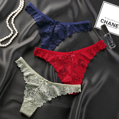 Women Underwear Hollow Out Cutout Breathable Low Waist Sexy Lace Purified Cotton Crotch Women Briefs