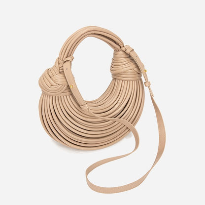 Hand Woven Faux Leather Portable Crescent Women Bag Knotted Noodles Bag Hand Carrying Cloud Underarm Bag - Wanita Store
