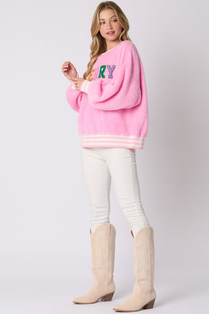 Autumn Winter Women Clothing Christmas Letter Graphic Drilling Long Sleeve Pullover Hoodie round Neck Top - Wanita Store