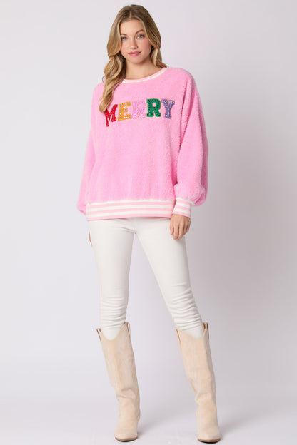 Autumn Winter Women Clothing Christmas Letter Graphic Drilling Long Sleeve Pullover Hoodie round Neck Top - Wanita Store