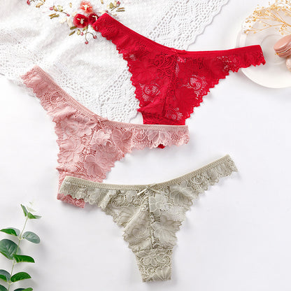 Women Underwear Hollow Out Cutout Breathable Low Waist Sexy Lace Purified Cotton Crotch Women Briefs