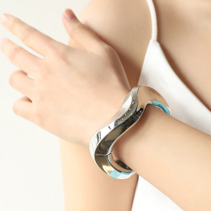 Alloy Open Spring Bracelet Women Original Seiko Mirror Polished Geometric Abstract Bracelet Women - Wanita Store