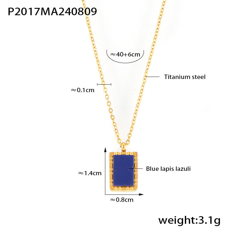 Natural Blue Lapis Lazuli Geometric Abstract Square Plate Clavicle Chain Titanium Steel Plated 18K Gold Stacked Necklace for Women - Wanita Store