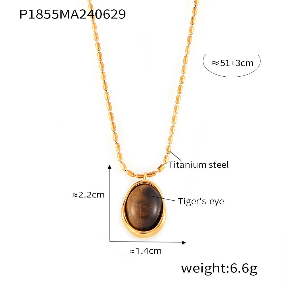 Maillard Simple Grace Personality M Bead Chain Ornament Irregular Asymmetric round Brand Tigereye Embellished Titanium Steel Necklace - Wanita Store