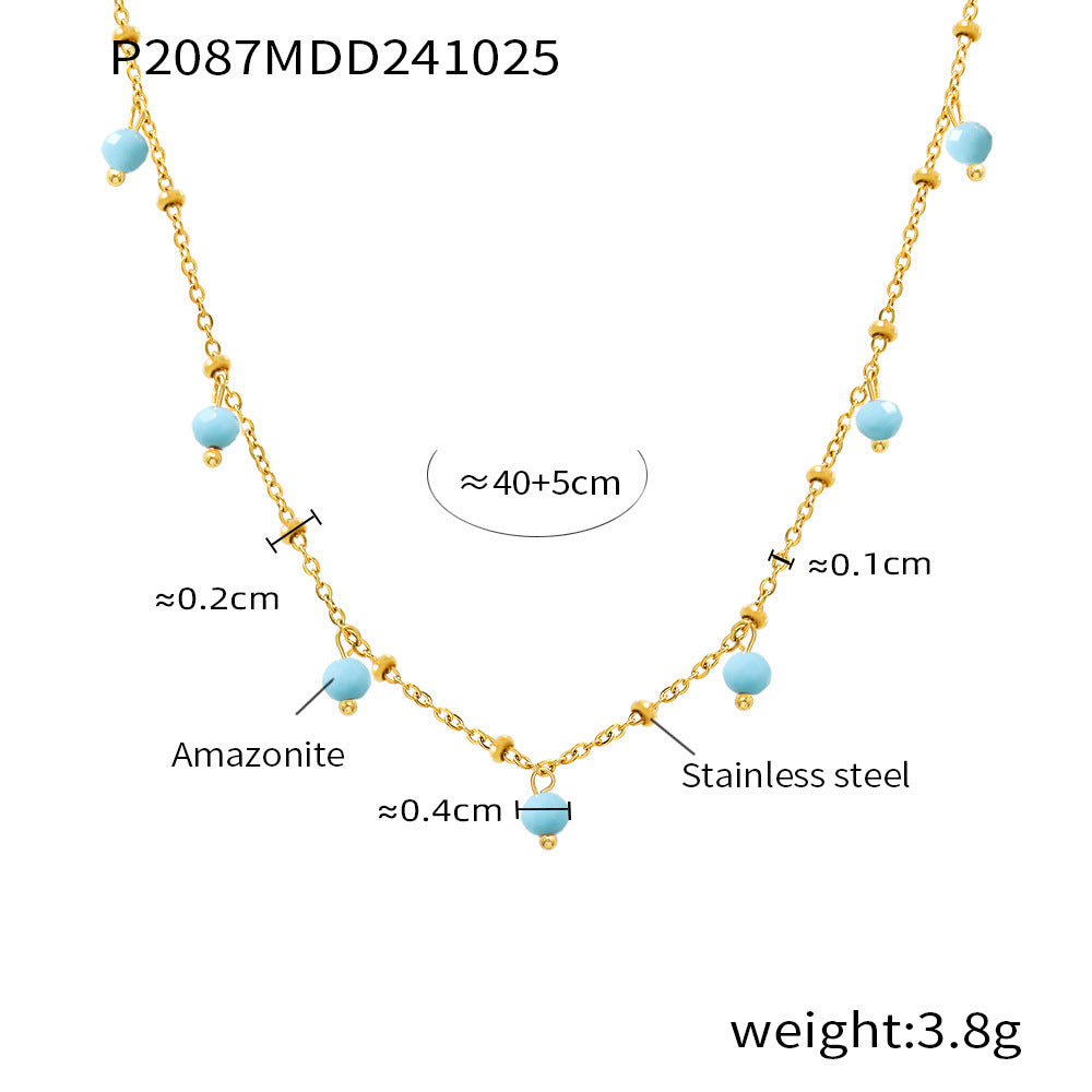 Mioli Natural Stone Handmade Small Bead Clavicle Ultra Fine Necklace Double Layer Twin Plated 18K Real Gold Color Retaining Necklace Women - Wanita Store