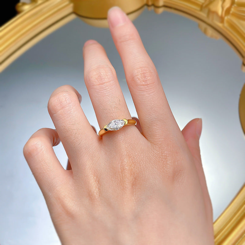 Horse Eye Diamond Ring 925 Silver Rice Grain Diamond Zircon Design Couple Finger Ring - Wanita Store