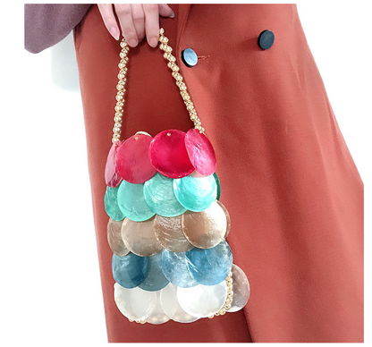 Color Handmade Woven Shell Bag Color Women Handbag Beaded Chain Fish Scale Bag - Wanita Store