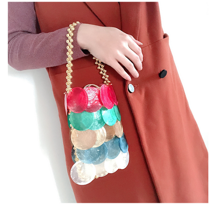 Color Handmade Woven Shell Bag Color Women Handbag Beaded Chain Fish Scale Bag - Wanita Store