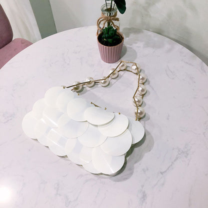 Casual Stringed Pearls Wafer Bag Platinum Sequined Handmade Beaded Handbag Women - Wanita Store